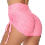 Exclusive Textured Butt Lift Drawstring Shorts for Women ? Slim Fit Yoga Gym Jogging ? Pink ? Size S ? Alternate View 8
