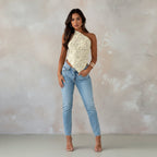 Exclusive Women's Lace Backless Asymmetric Neck Vest Top ? Solid Colour Sleeveless Streetwear ? Black ? Size S ? Alternate View 13