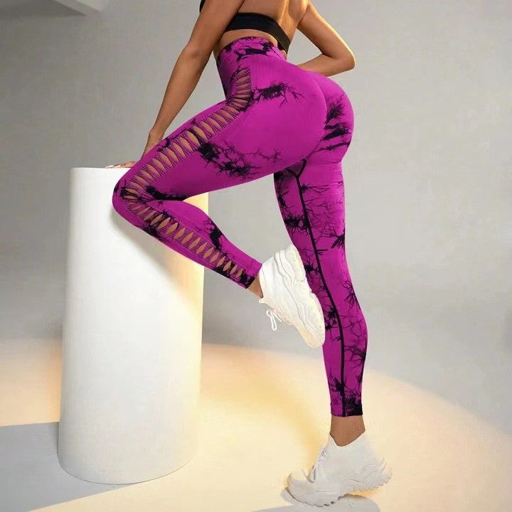 Exclusive High Waist Butt Lift Seamless Leggings ? Tie Dye Yoga Pants for Women ? Coffee ? Size S ? Alternate View 8
