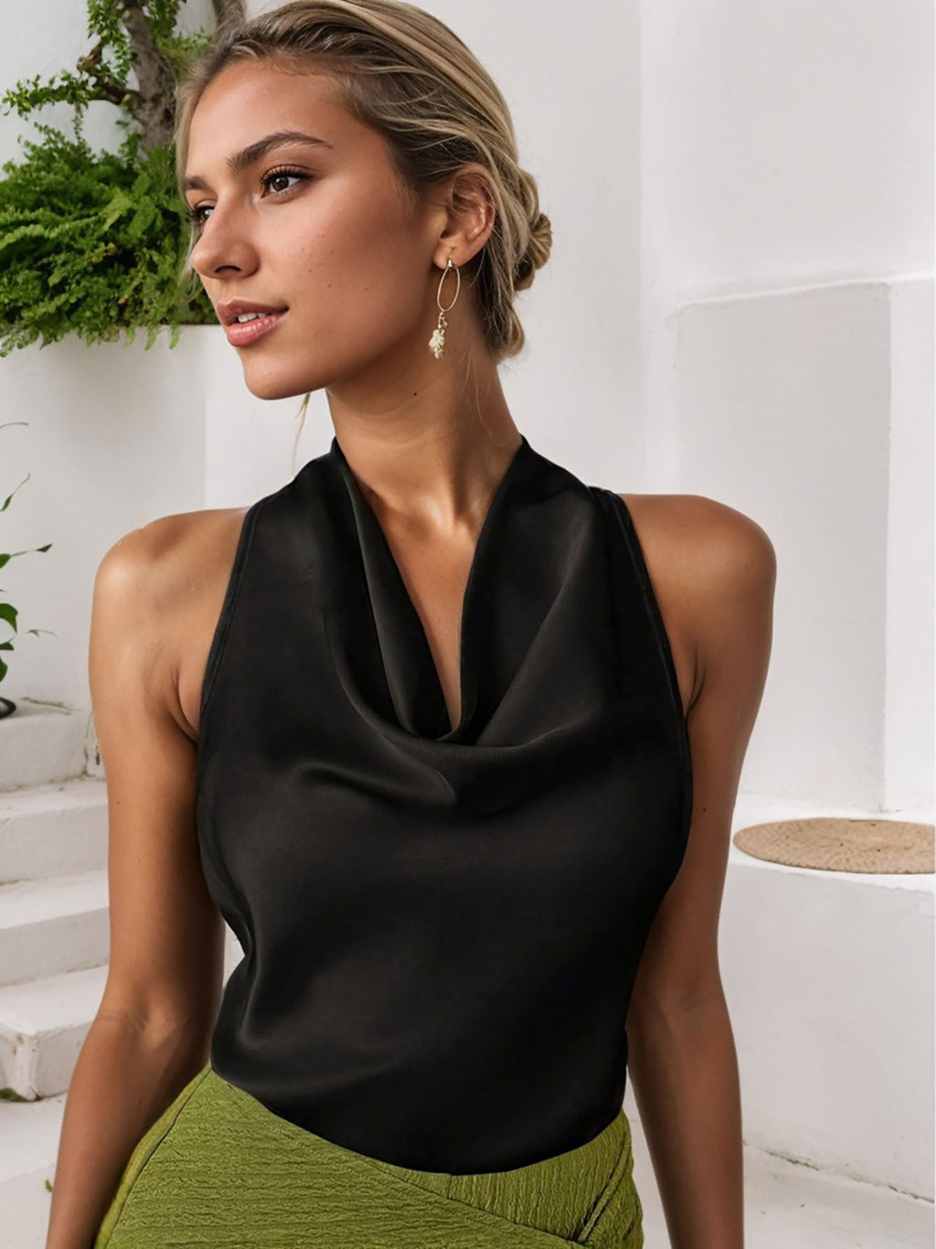Exclusive Women's Halter Neck Backless Sleeveless Vest Top ? Solid Colour Swing Collar Shirt ? Black ? Size S ? Alternate View 7