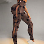 Exclusive High Waist Butt Lift Seamless Leggings ? Tie Dye Yoga Pants for Women ? Coffee ? Size S ? Alternate View 9