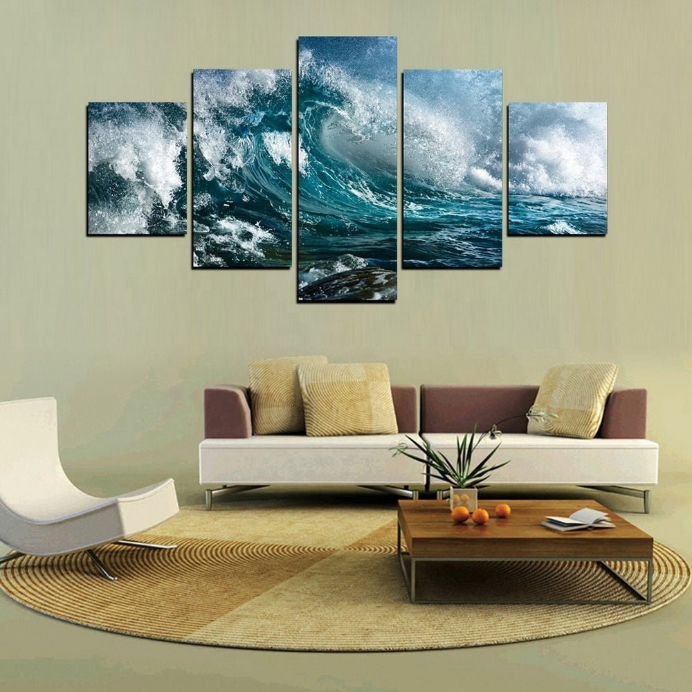 Exclusive 5 Pieces Ocean Wave Canvas — Ocean Wave — Size 5pcs set — Back View