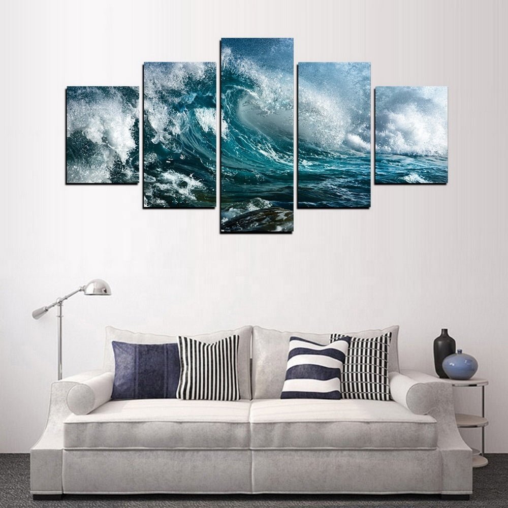Exclusive 5 Pieces Ocean Wave Canvas — Ocean Wave — Size 5pcs set — Front View