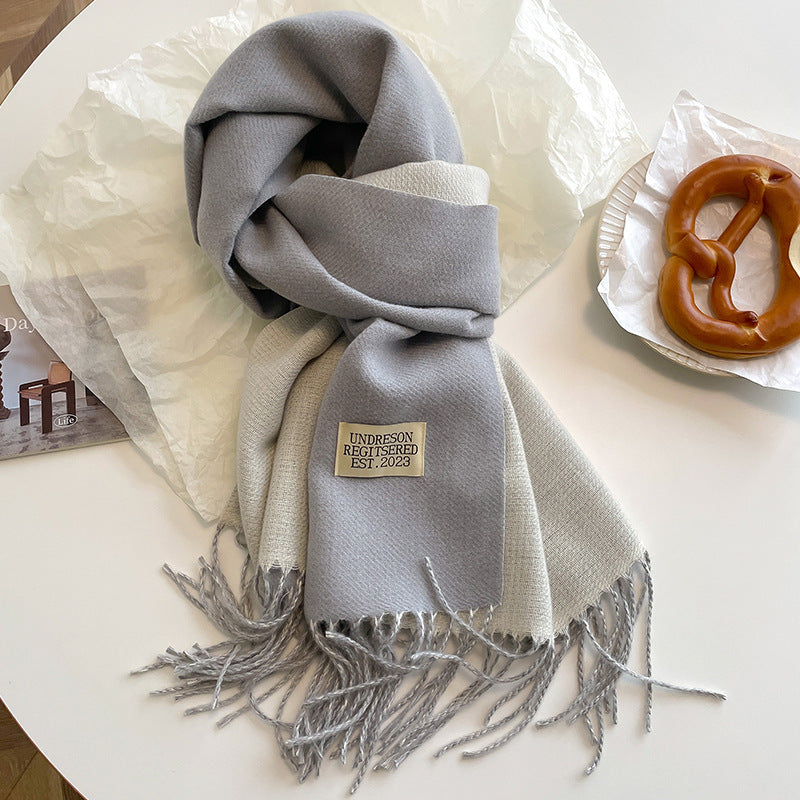 Exclusive Double-sided Artificial Cashmere Scarf — Khaki Beige — Size 68X200cm — Alternate View 24