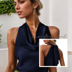 Exclusive Women's Halter Neck Backless Sleeveless Vest Top ? Solid Colour Swing Collar Shirt ? Black ? Size S ? Front View