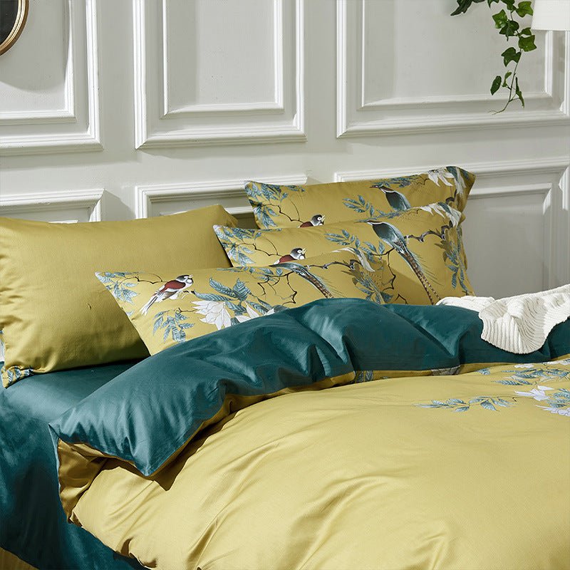 Exclusive 60 long-staple cotton printing four-piece suit — Yellow — Size 220X240cm — Alternate View 8