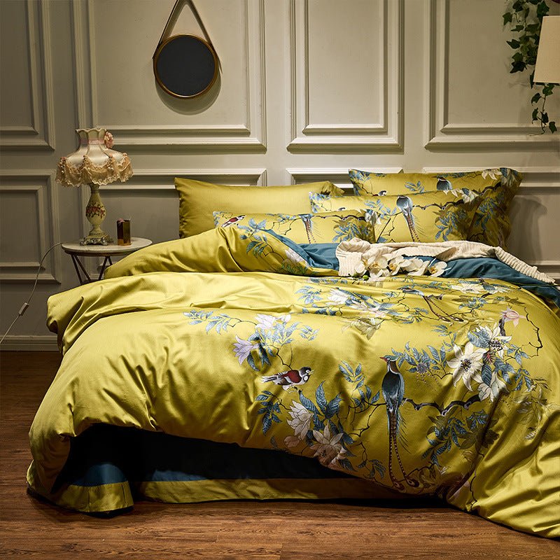 Exclusive 60 long-staple cotton printing four-piece suit — Yellow — Size 220X240cm — Side View