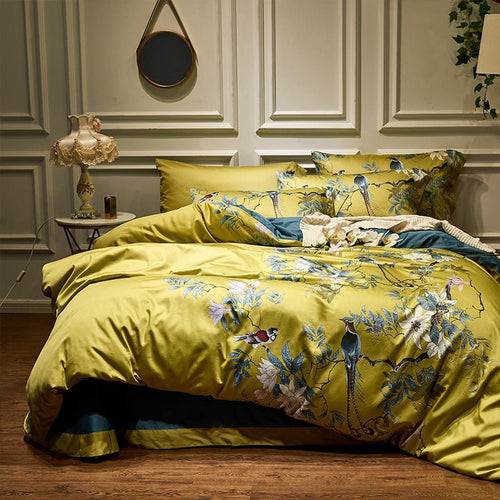 Exclusive 60 long-staple cotton printing four-piece suit — Yellow — Size 220X240cm — Side View
