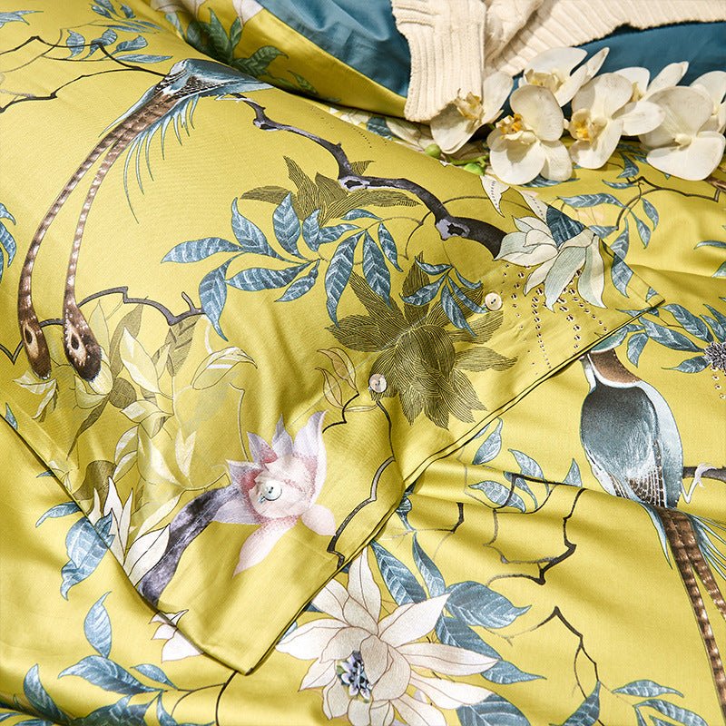 Exclusive 60 long-staple cotton printing four-piece suit — Yellow — Size 220X240cm — Detail View