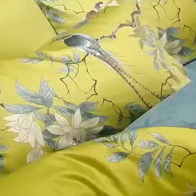 Exclusive 60 long-staple cotton printing four-piece suit — Yellow — Size 220X240cm — Alternate View 10