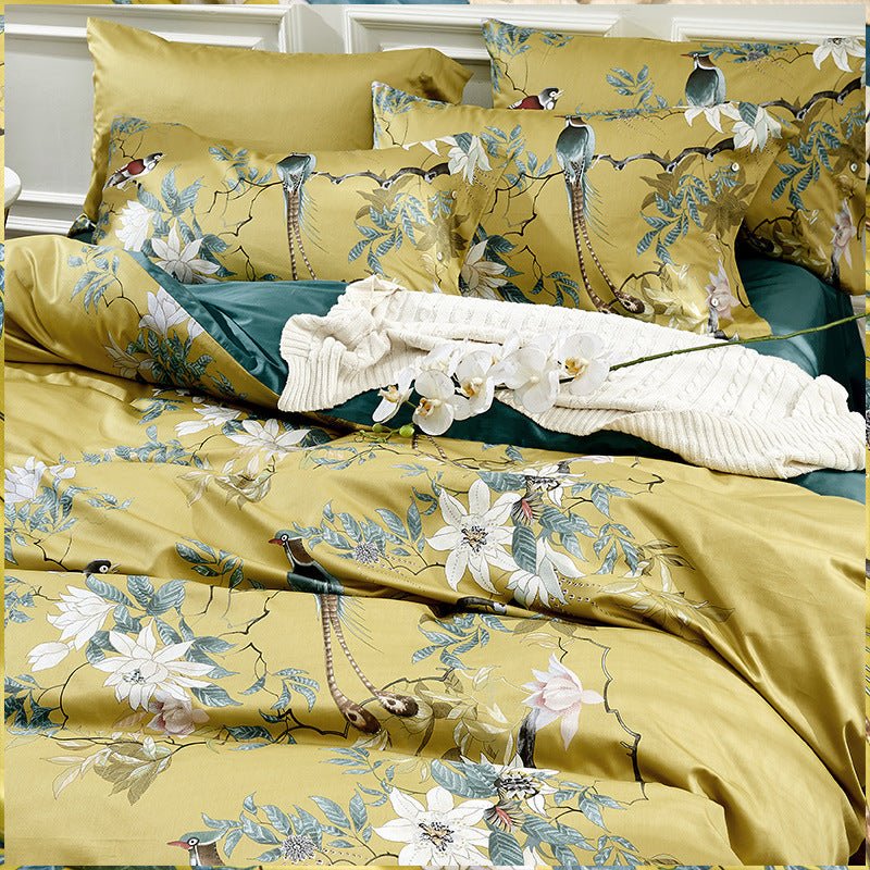 Exclusive 60 long-staple cotton printing four-piece suit — Yellow — Size 220X240cm — Top View