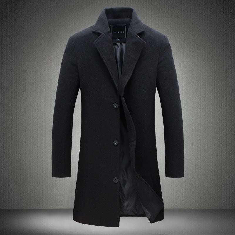 Exclusive Men's Solid Colour Casual Coat ? Lapel Mid-Length Windbreaker Jacket ? Dark grey ? Size 2XL ? Side View