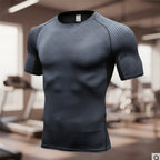 Exclusive Men's Compression Gym Set ? Muscle Fit Athletic Shirt, Shorts & Leggings ? Blue ? Size XL ? Width Long ? Top View
