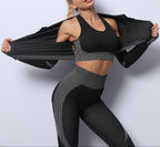 Exclusive Women's 3-Piece Seamless Yoga Set ? Leggings, Crop Top & Sports Bra Gym Tracksuit ? Army green ? Size S ? Alternate View 14