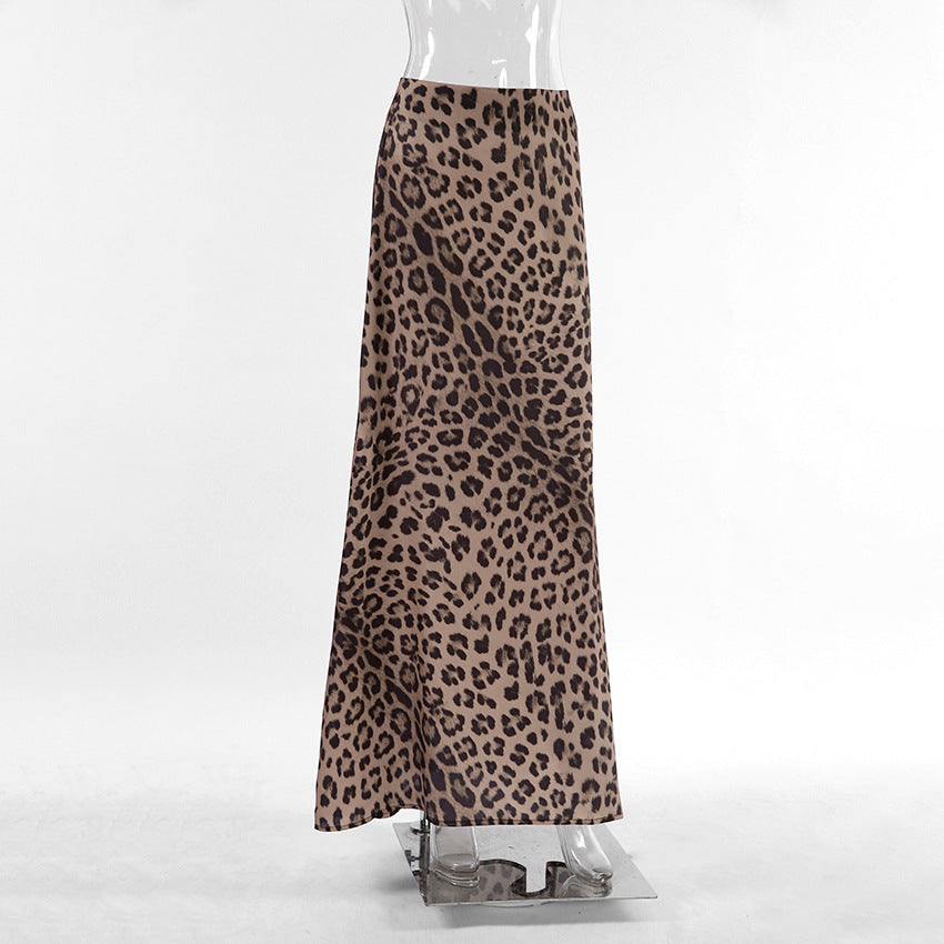 Exclusive Women's Leopard Print Mermaid Maxi Skirt ? Fitted Bodycon Long Skirt Streetwear ? Leopard Print ? Size S ? Top View