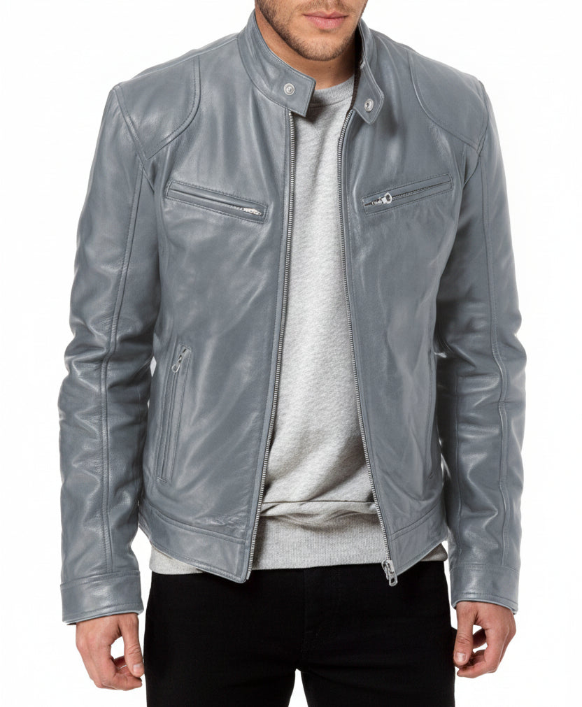 Exclusive Men's PU Leather Jacket ? Zip-Up Cardigan Style with Patch Pockets ? Khaki ? Size S ? Alternate View 11