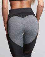 Exclusive Women's Heart Print Push-Up Leggings ? High Waist Workout Pants ? Black ? Size S ? Back View