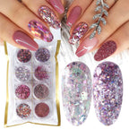 Exclusive 8 Box Mix Glitter Nail Art Powder Flakes Set — 10color — Front View