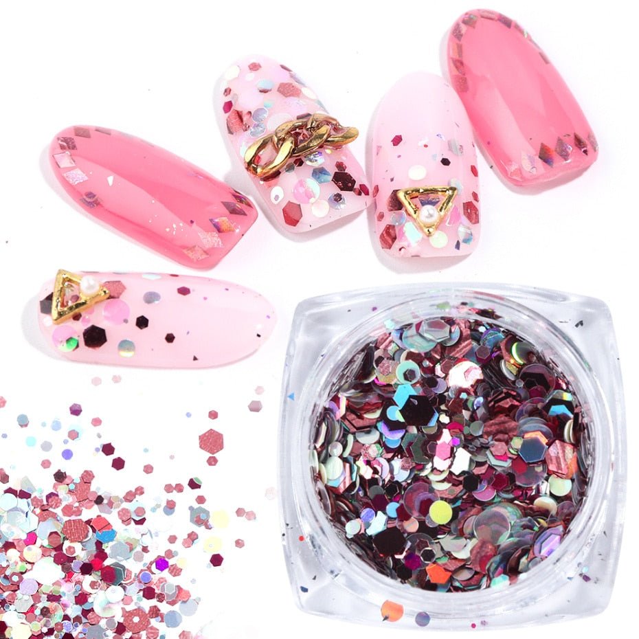 Exclusive 8 Box Mix Glitter Nail Art Powder Flakes Set — 10color — Lifestyle View