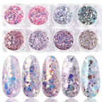 Exclusive 8 Box Mix Glitter Nail Art Powder Flakes Set — 10color — Back View