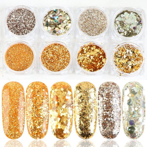 Exclusive 8 Box Mix Glitter Nail Art Powder Flakes Set — 10color — Side View