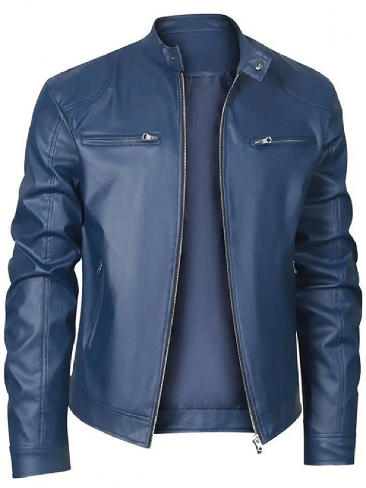 Exclusive Men's PU Leather Jacket ? Zip-Up Cardigan Style with Patch Pockets ? Khaki ? Size S ? Alternate View 14