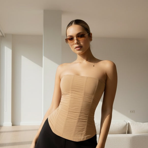 Exclusive Women's Mesh Corset Tube Top ? Backless Crop Tank Streetwear Party Top ? Black ? Size S ? Lifestyle View