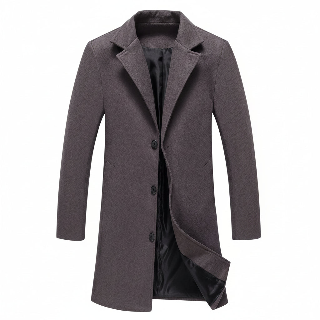 Exclusive Men's Solid Colour Casual Coat ? Lapel Mid-Length Windbreaker Jacket ? Dark grey ? Size 2XL ? Detail View