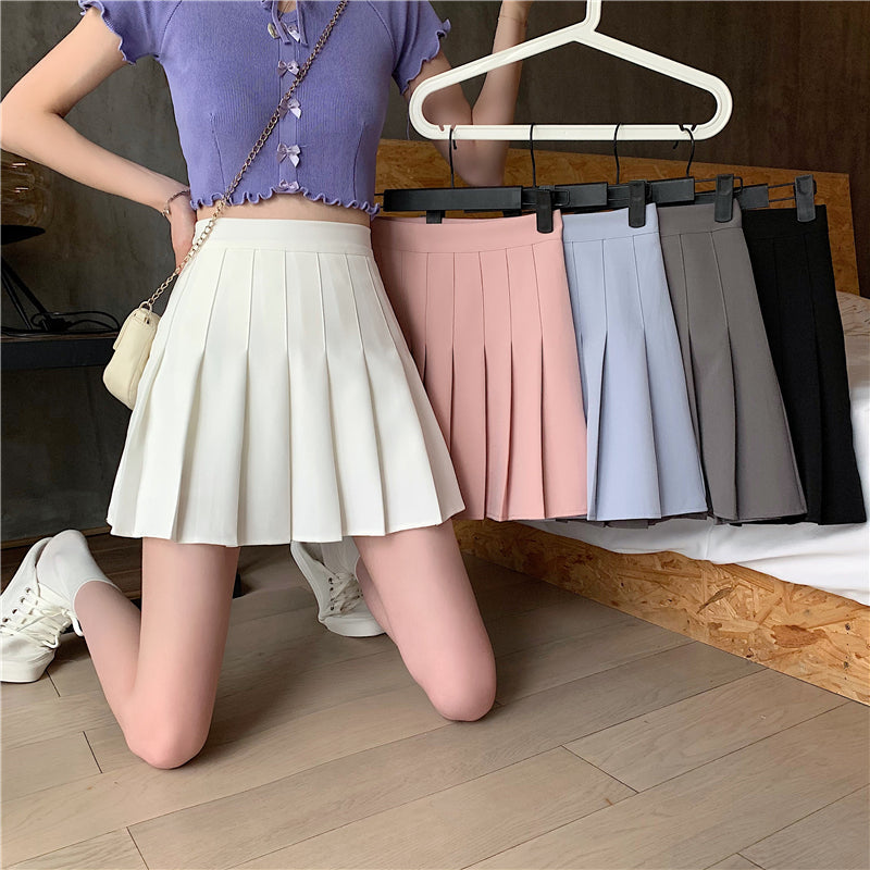 Exclusive Women's High Waist Pleated Mini Skirt ? Slim Fit Plaid Short Skirt ? Black ? Size S ? Side View
