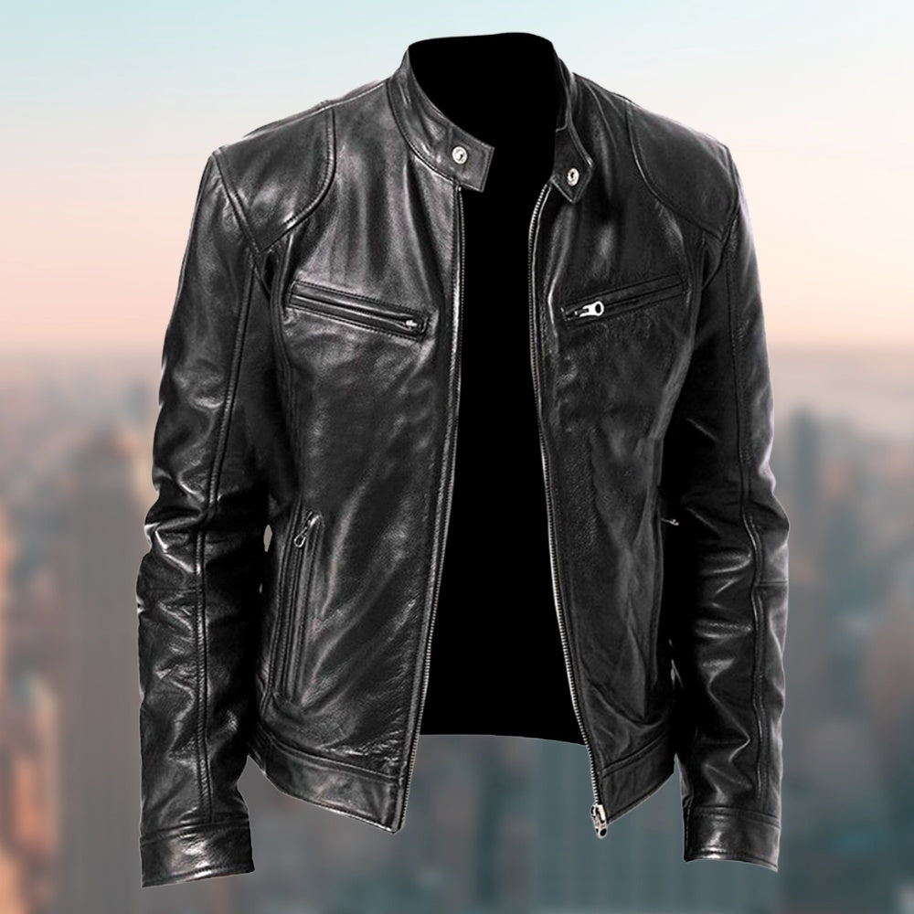 Exclusive Men's PU Leather Jacket ? Zip-Up Cardigan Style with Patch Pockets ? Khaki ? Size S ? Alternate View 7
