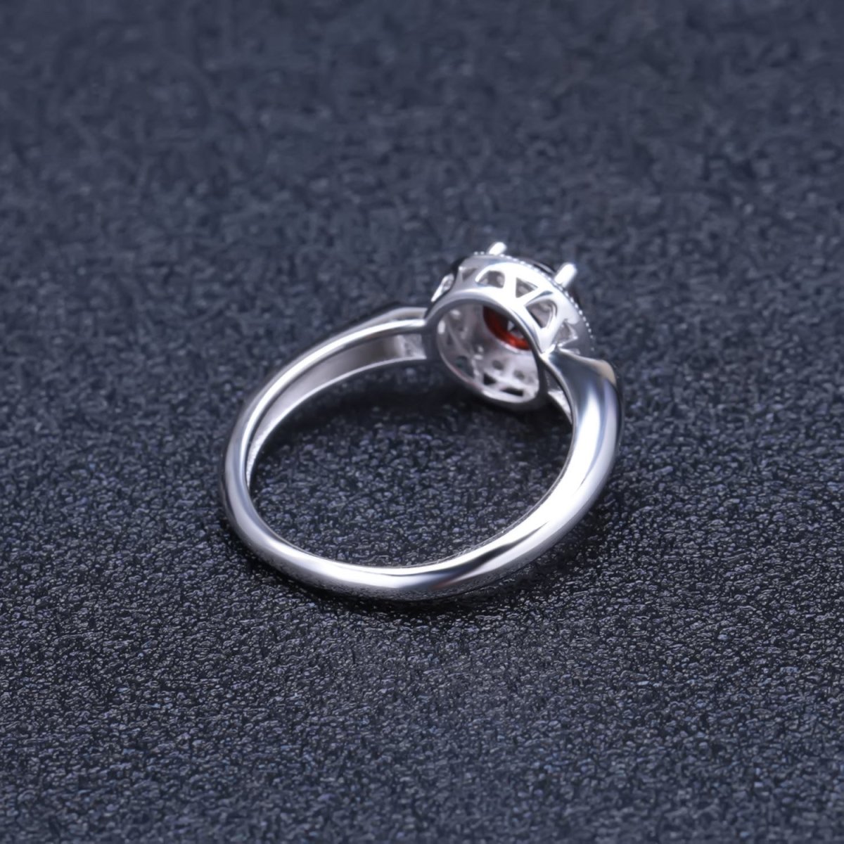 Exclusive 925 Silver Inlaid Pomegranate Ring — Silver — Top View