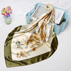 Exclusive High-end Versatile Retro Printed Artificial Silk Scarf — D9028 Red — Size 90X90CM — Top View