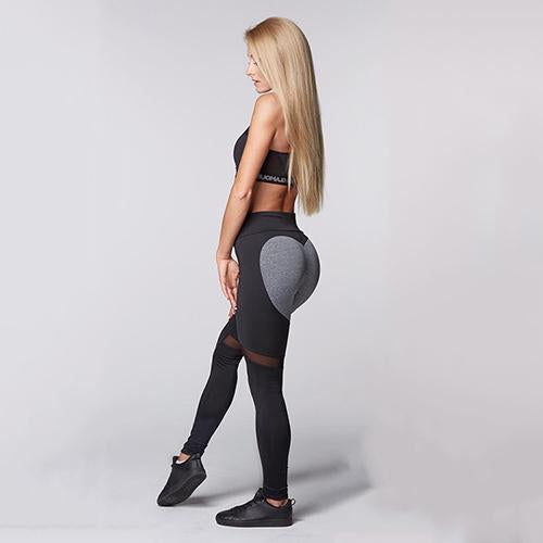 Exclusive Women's Heart Print Push-Up Leggings ? High Waist Workout Pants ? Black ? Size S ? Front View