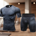 Exclusive Men's Compression Gym Set ? Muscle Fit Athletic Shirt, Shorts & Leggings ? Blue ? Size XL ? Width Long ? Front View