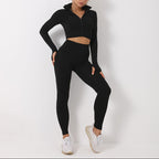 Exclusive Women's 3-Piece Seamless Yoga Set ? Leggings, Crop Top & Sports Bra Gym Tracksuit ? Army green ? Size S ? Alternate View 16