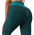 Exclusive Women's Plaid Seamless High Waist Leggings ? Breathable Yoga Fitness Gym Pants ? Green ? Size L ? Side View