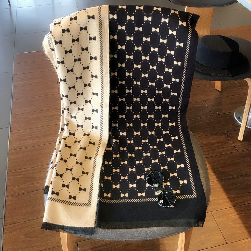 Exclusive Reversible Bow Scarf - Trendy Style — Black Rice Yellow — Size 190x65cm — Alternate View 16