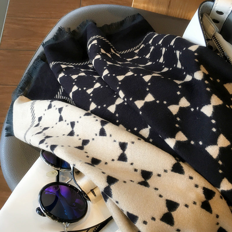 Exclusive Reversible Bow Scarf - Trendy Style — Black Rice Yellow — Size 190x65cm — Alternate View 18