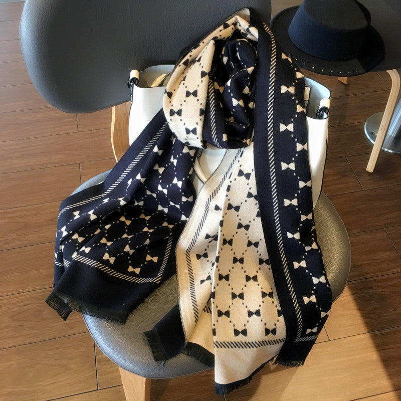 Exclusive Reversible Bow Scarf - Trendy Style — Black Rice Yellow — Size 190x65cm — Alternate View 17