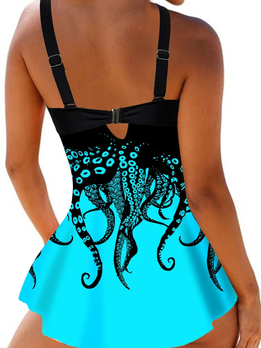 Exclusive Women's Bikini Swimsuit Octopus Print Split Swimsuit ? C1Blue ? Size XXXL ? Side View