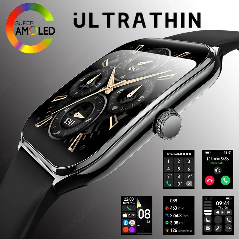 Exclusive New Ultra Thin Smart Watch Men 1.96' AMOLED HD Pixel Display Always Show Time BT Call Reminder Smartwatch Ladies For Android iOS ? Silver mesh belt ? Front View