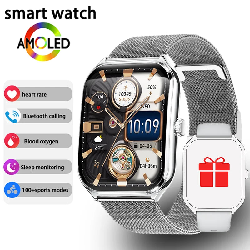 Exclusive New Ultra Thin Smart Watch Men 1.96' AMOLED HD Pixel Display Always Show Time BT Call Reminder Smartwatch Ladies For Android iOS ? Silver mesh belt ? Alternate View 12