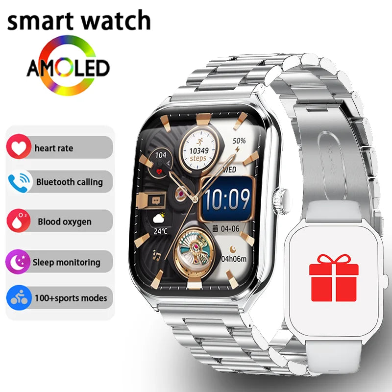 Exclusive New Ultra Thin Smart Watch Men 1.96' AMOLED HD Pixel Display Always Show Time BT Call Reminder Smartwatch Ladies For Android iOS ? Silver mesh belt ? Alternate View 14