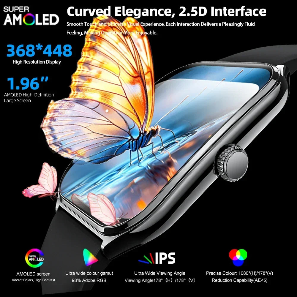 Exclusive New Ultra Thin Smart Watch Men 1.96' AMOLED HD Pixel Display Always Show Time BT Call Reminder Smartwatch Ladies For Android iOS ? Silver mesh belt ? Side View