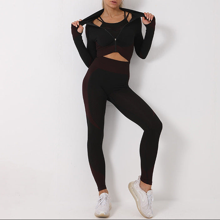 Exclusive Women's 3-Piece Seamless Yoga Set ? Leggings, Crop Top & Sports Bra Gym Tracksuit ? Army green ? Size S ? Alternate View 13