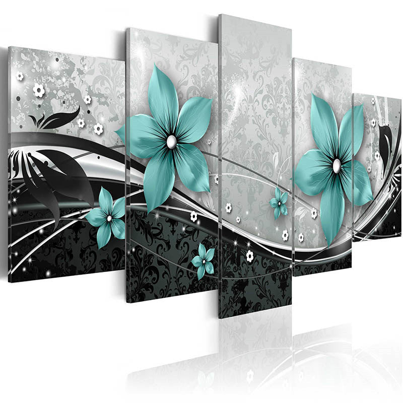 Exclusive Abstract Gorgeous Flower 5 Piece Canvas — Green — Size 20X30cmX2 drawing core — Back View