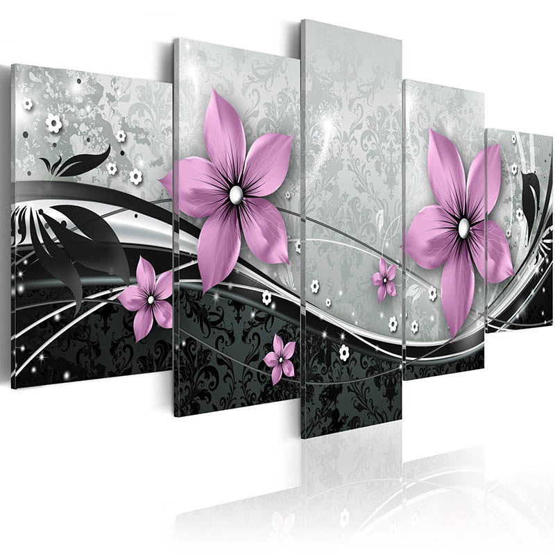 Exclusive Abstract Gorgeous Flower 5 Piece Canvas — Green — Size 20X30cmX2 drawing core — Detail View