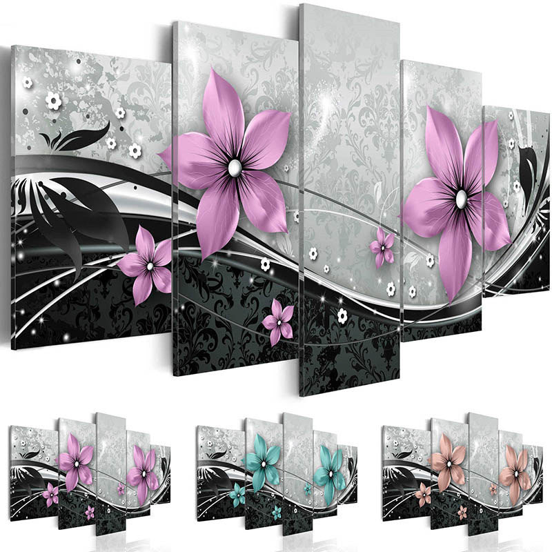 Exclusive Abstract Gorgeous Flower 5 Piece Canvas — Green — Size 20X30cmX2 drawing core — Front View