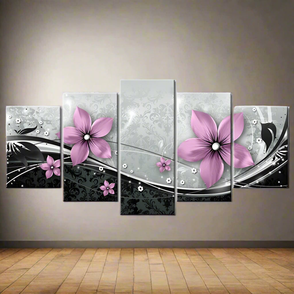 Exclusive Abstract Gorgeous Flower 5 Piece Canvas — Green — Size 20X30cmX2 drawing core — Side View