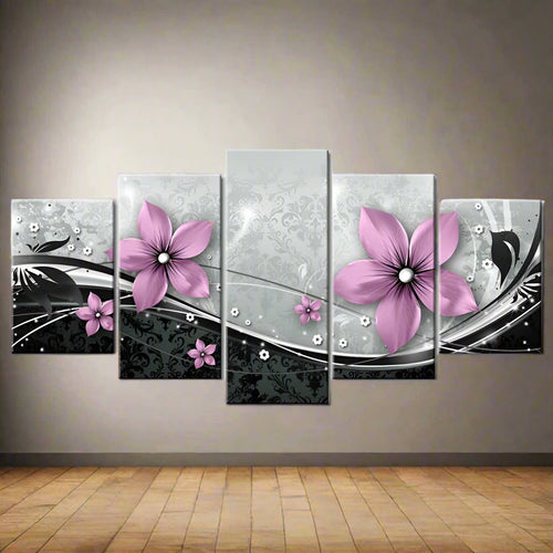 Exclusive Abstract Gorgeous Flower 5 Piece Canvas — Green — Size 20X30cmX2 drawing core — Side View